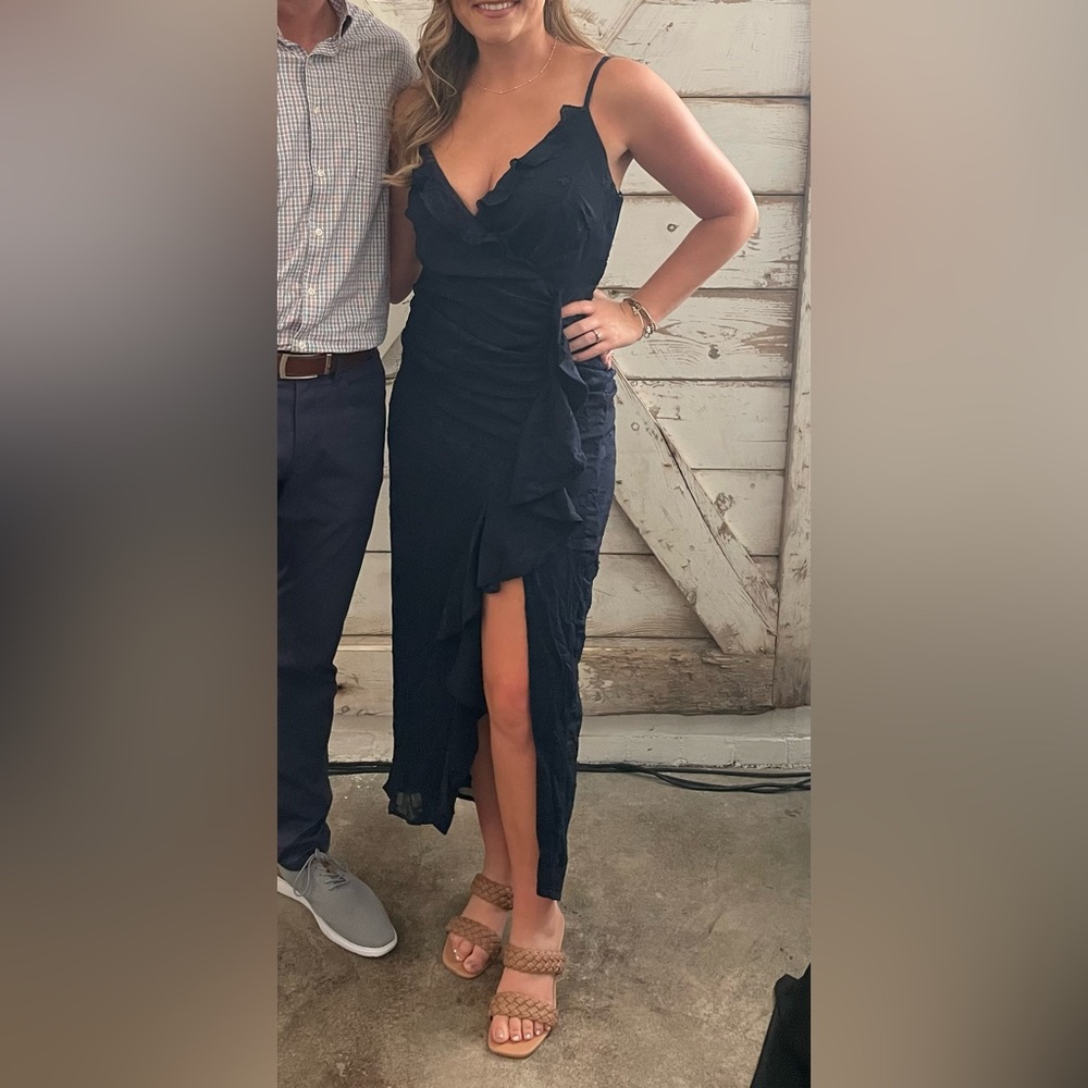 Lulus Crave Your Love Navy Blue Surplice Ruffled Maxi Dress like new size small